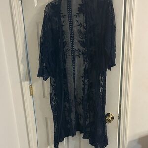 Lane Bryant Navy Floral Lace Robe